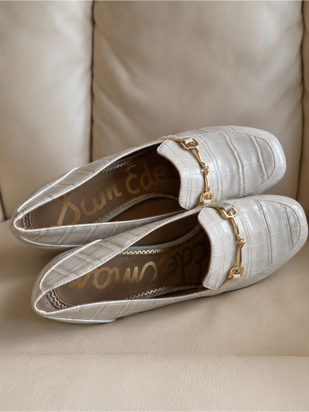 White Croc-Embossed Platform Loafers with Gold Bit Sam Edelman - Picture 4 of 5